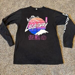 Black Graphic Long Sleeve Shirt legendary Japan preloved medium tee
